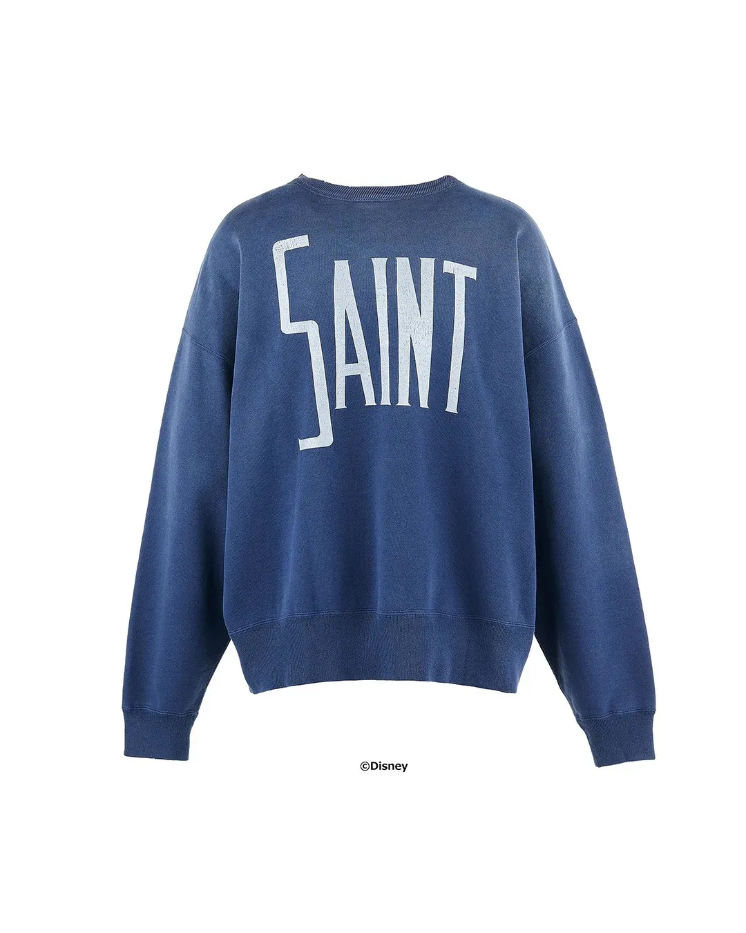 SAINT M×××××× Disney FANTASIA DNF_CREW N SWEAT/FANTSIA Mickey distressed sweatshirt, washed blue S-XL Assute dyed ready-made clothing, oxidation and fading, multiple washes to make the old wormhole damage treatment, simulated sun fading treatment, natural fading, customized Disney cooperation wash mark, correct main mark